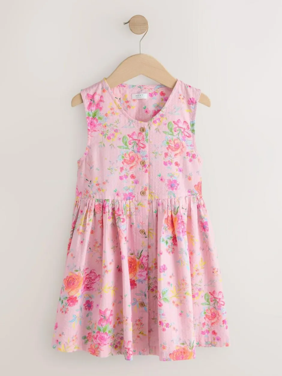 Next Stripe Short Sleeve Button Through Dress (3-16yrs) Pink Floral Sale
