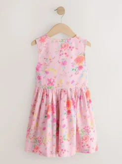 Next Stripe Short Sleeve Button Through Dress (3-16yrs) Pink Floral Sale