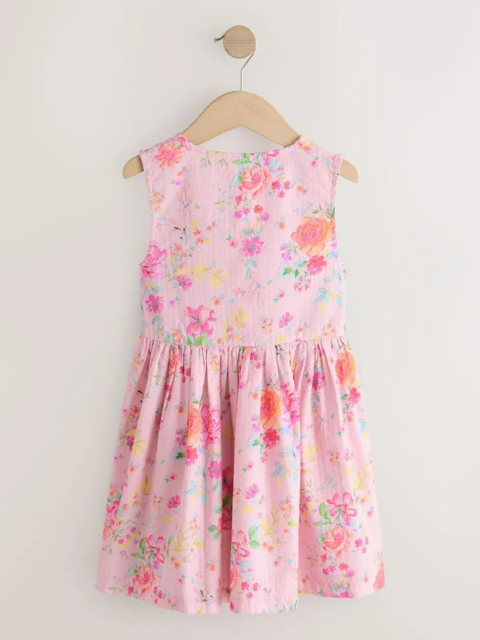 Next Stripe Short Sleeve Button Through Dress (3-16yrs) Pink Floral Sale