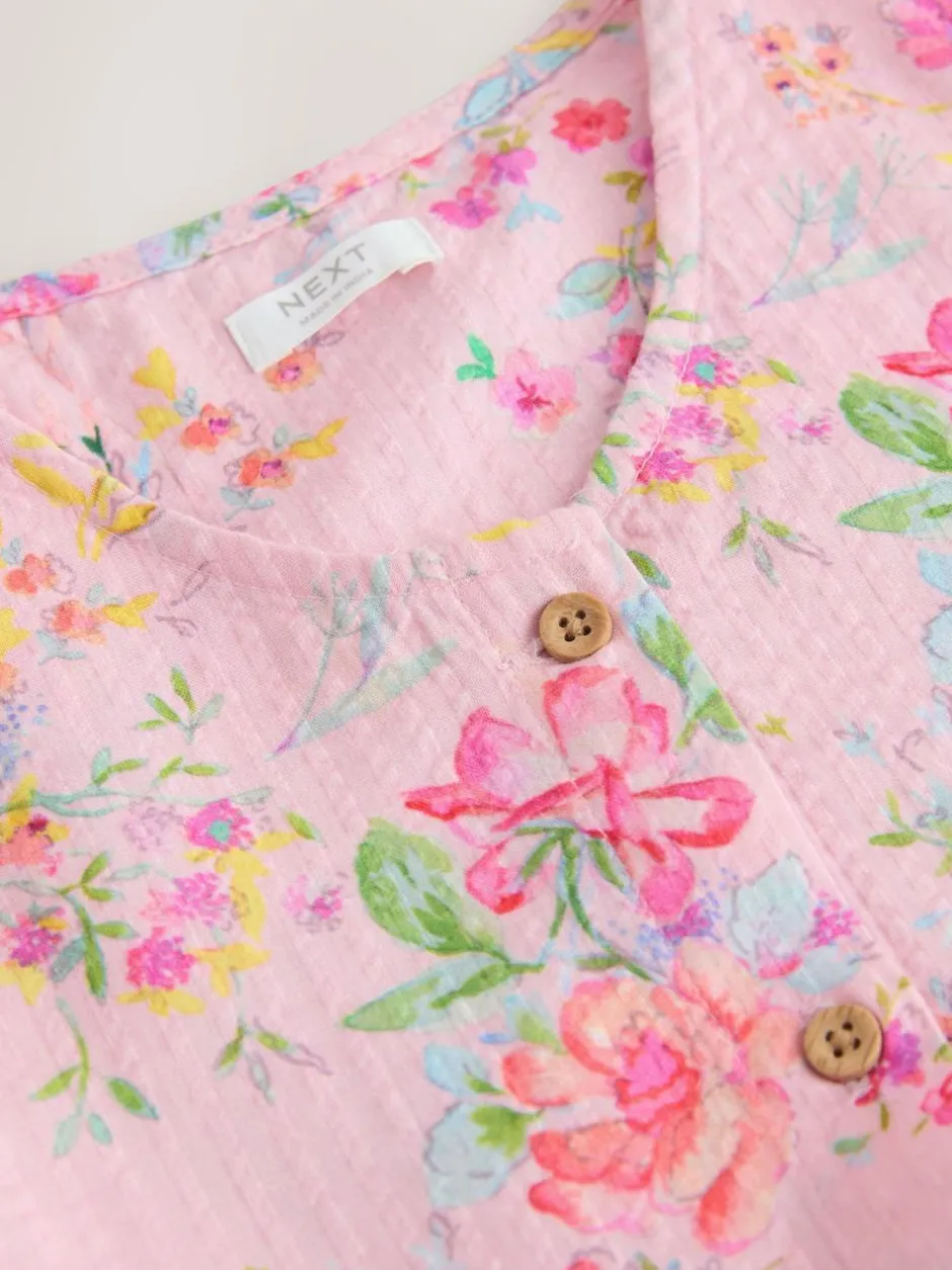 Next Stripe Short Sleeve Button Through Dress (3-16yrs) Pink Floral Sale