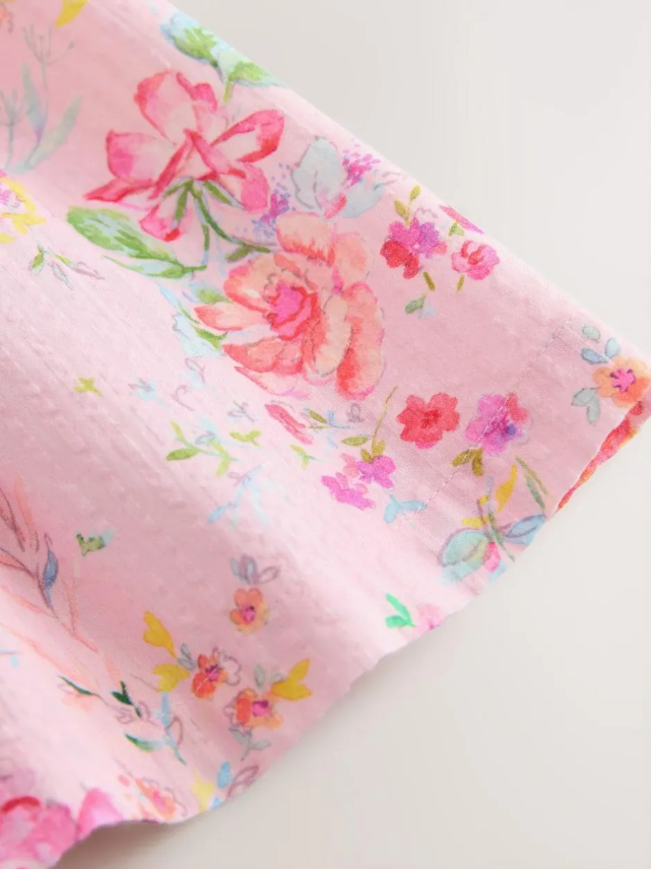 Next Stripe Short Sleeve Button Through Dress (3-16yrs) Pink Floral Sale
