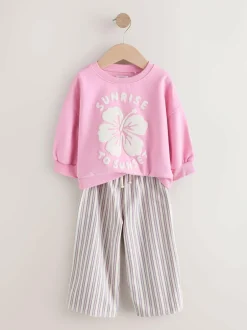 Next Pink Flower Sweatshirt & Wide Leg Trousers Set (3mths-7yrs) Discount
