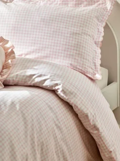 Next Pink Gingham Printed Bedding Duvet Cover and Pillowcase Set