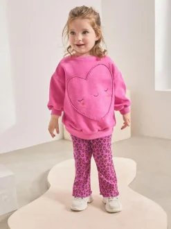 Next Sweatshirt & Flare Leggings Set (3mths-7yrs) Pink Heart Animal Print Discount
