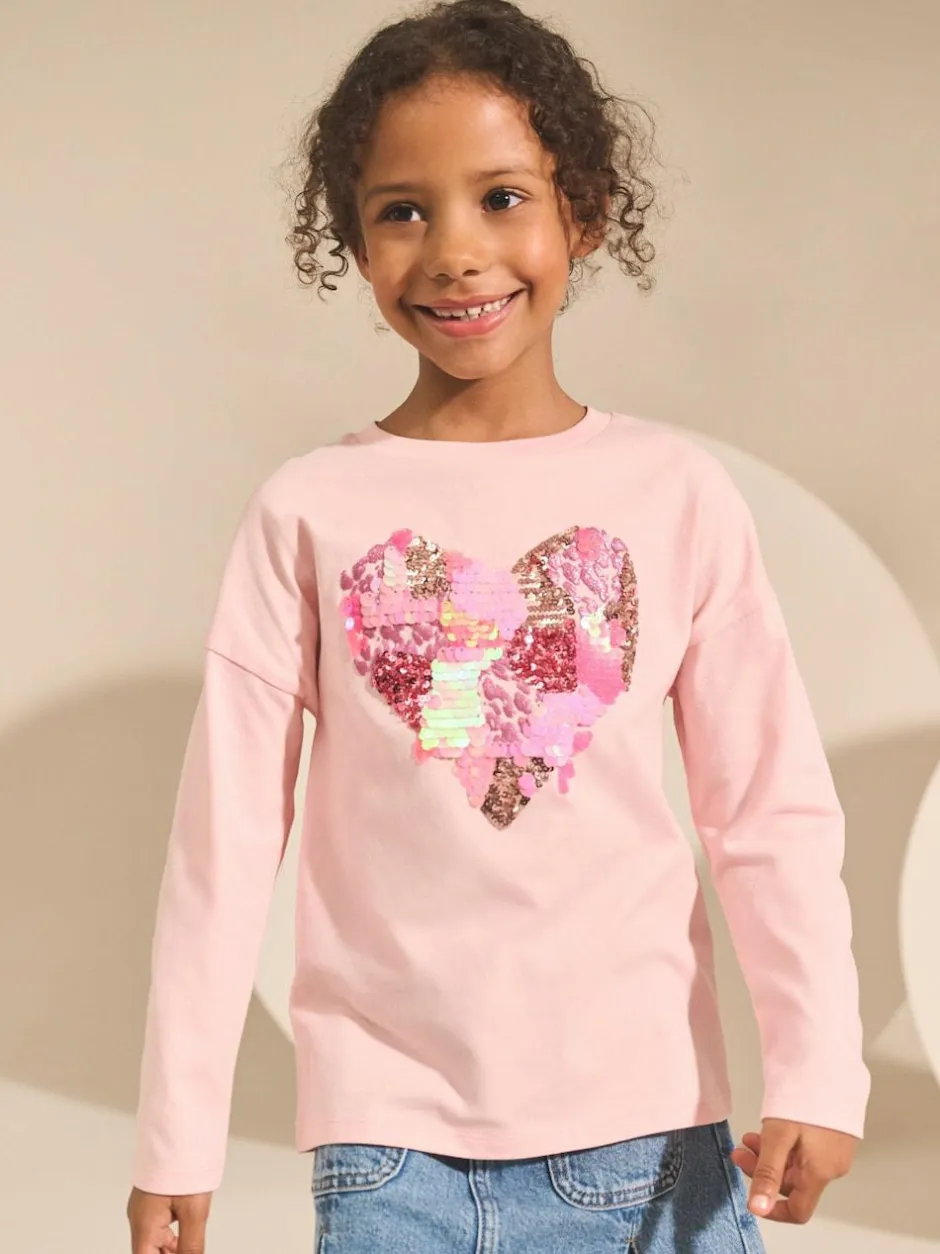 Next Long Sleeve Sequin Top (3-16yrs) Pink Heart