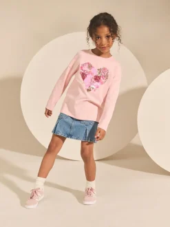 Next Long Sleeve Sequin Top (3-16yrs) Pink Heart