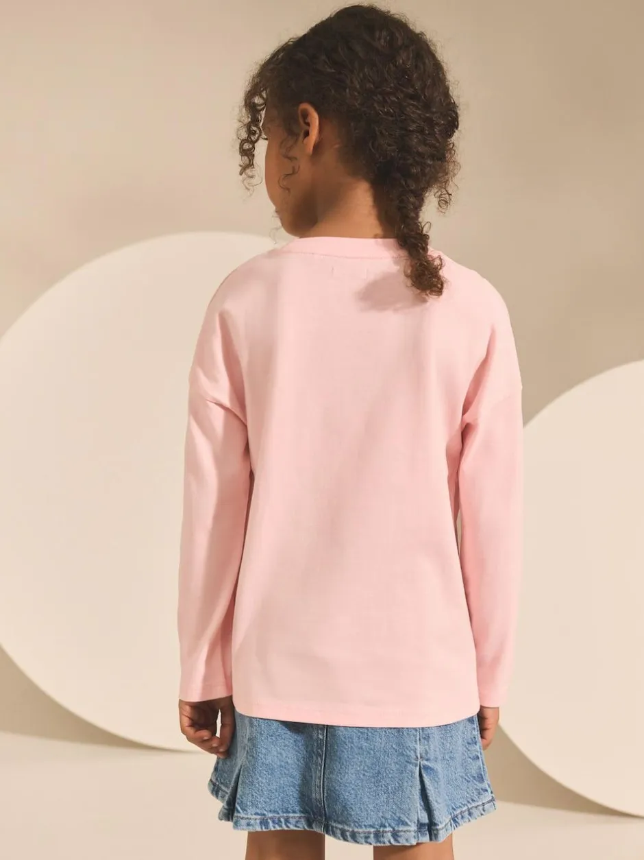 Next Long Sleeve Sequin Top (3-16yrs) Pink Heart