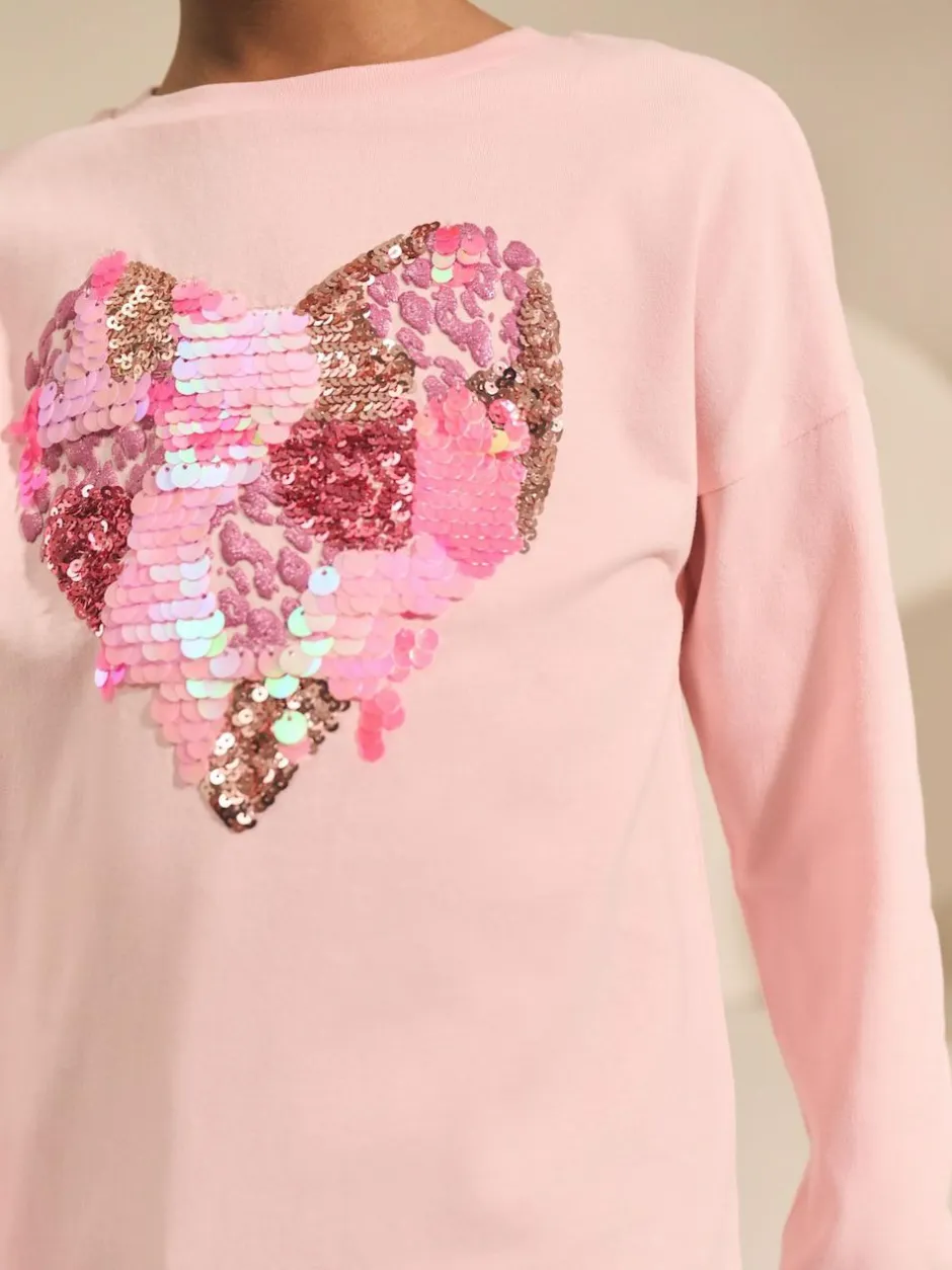 Next Long Sleeve Sequin Top (3-16yrs) Pink Heart