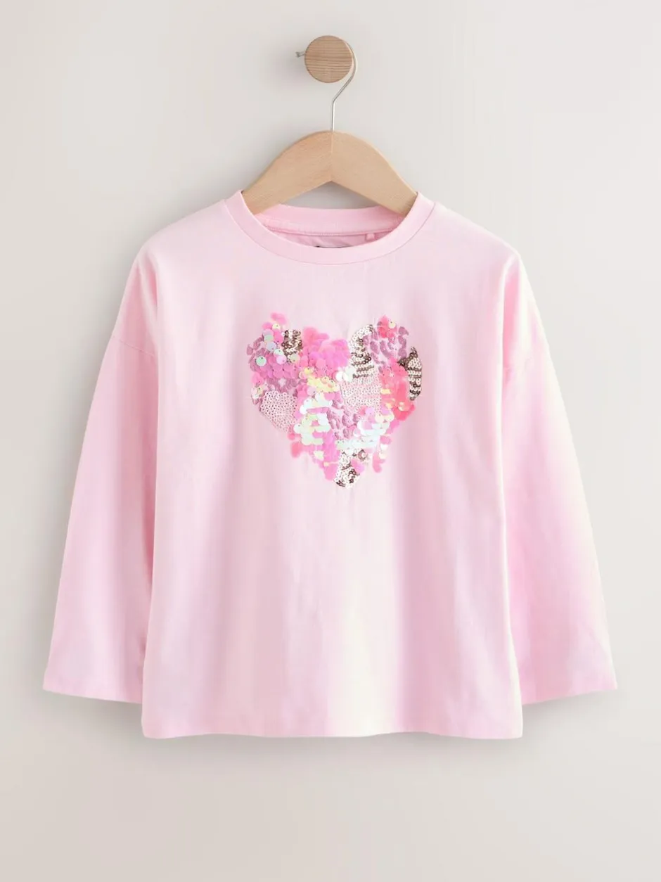 Next Long Sleeve Sequin Top (3-16yrs) Pink Heart