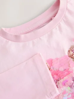 Next Long Sleeve Sequin Top (3-16yrs) Pink Heart