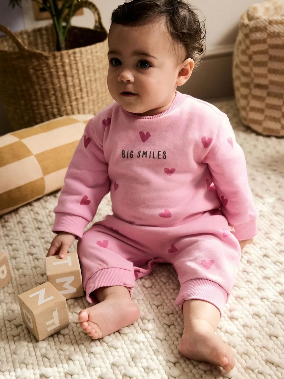 Next Jersey Baby Romper (0mths-3yrs) Pink Heart Printed Clearance