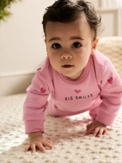 Next Jersey Baby Romper (0mths-3yrs) Pink Heart Printed Clearance