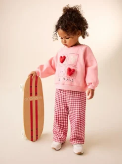 Next Pink Heart Sweatshirt & Wide Leg Trousers Set (3mths-7yrs) Hot