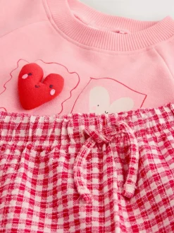 Next Pink Heart Sweatshirt & Wide Leg Trousers Set (3mths-7yrs) Hot