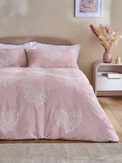 Next Textured Duvet Cover and Pillowcase Set Pink Heart