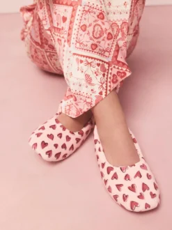 Next Pink Hearts Ballet Slippers New