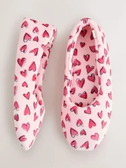 Next Pink Hearts Ballet Slippers New