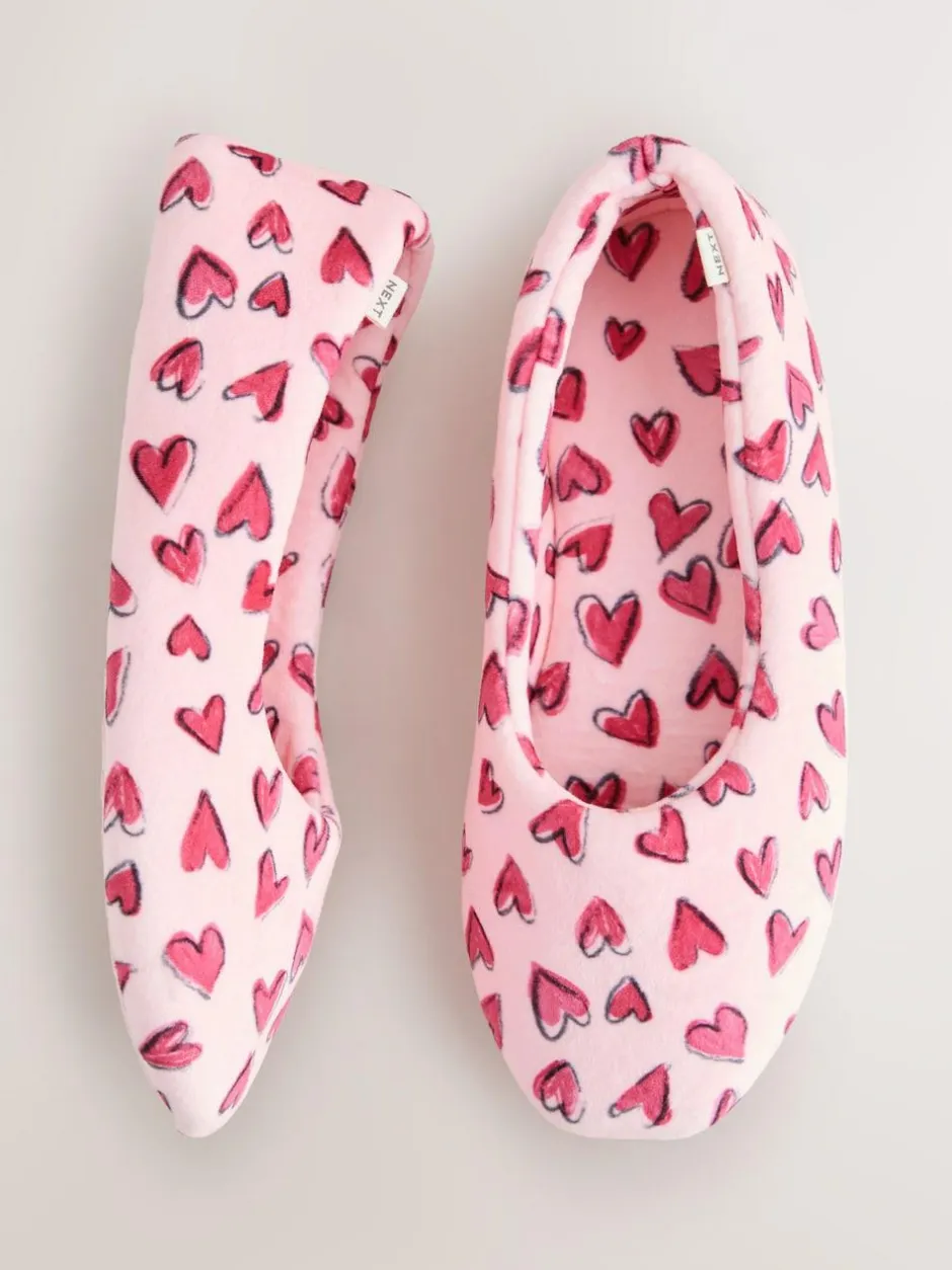 Next Pink Hearts Ballet Slippers New