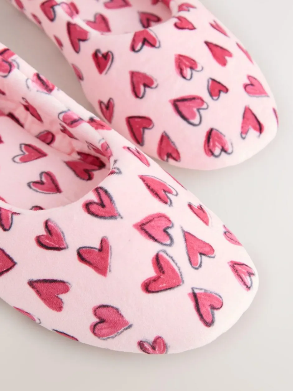 Next Pink Hearts Ballet Slippers New