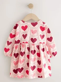 Next Long Sleeve Jersey Dress (3mths-7yrs) Pink Hearts New