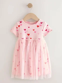 Next Pink Hearts Mesh Skirt Dress (3mths-7yrs) Clearance