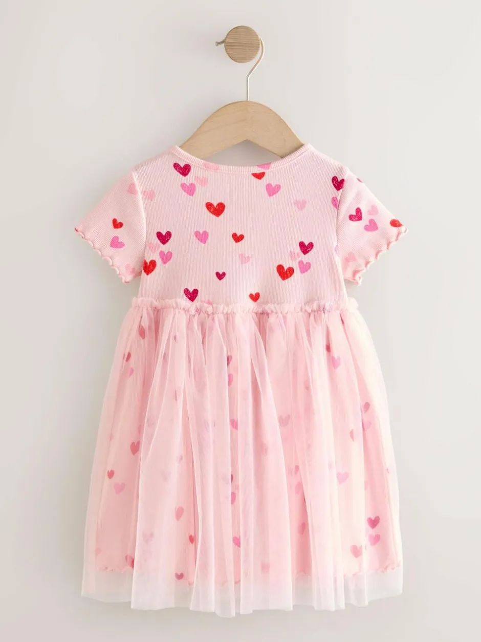 Next Pink Hearts Mesh Skirt Dress (3mths-7yrs) Clearance