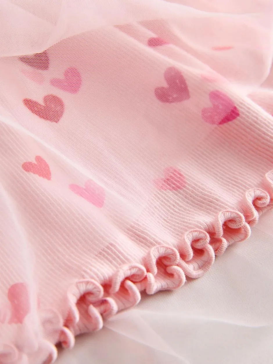 Next Pink Hearts Mesh Skirt Dress (3mths-7yrs) Clearance