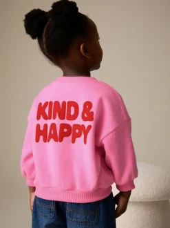 Next Pink Kind & Happy Crew Neck Sweatshirt (3mths-7yrs) Pink Kind & Happy Hot