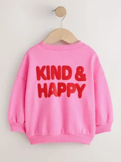 Next Pink Kind & Happy Crew Neck Sweatshirt (3mths-7yrs) Pink Kind & Happy Hot