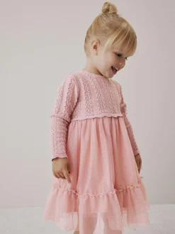 Next Knitted Occasion Dress (3mths-10yrs) Pink Hot