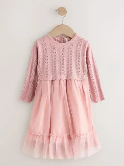 Next Knitted Occasion Dress (3mths-10yrs) Pink Hot