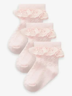 Next Lace Baby Socks 3 Pack Pink Hot