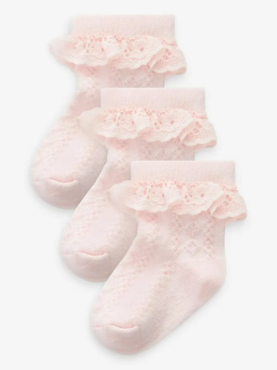 Next Lace Baby Socks 3 Pack Pink Hot