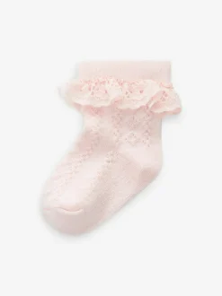Next Lace Baby Socks 3 Pack Pink Hot