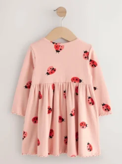 Next Pink Ladybird Long Sleeve Ribbed Dress (3mths-7yrs) Outlet