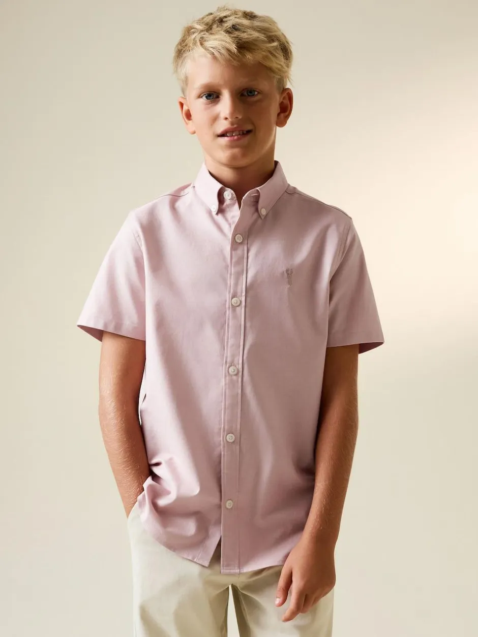 Next Pink Logo Short Sleeve Cotton Rich Oxford Shirt (3-16yrs) Sale