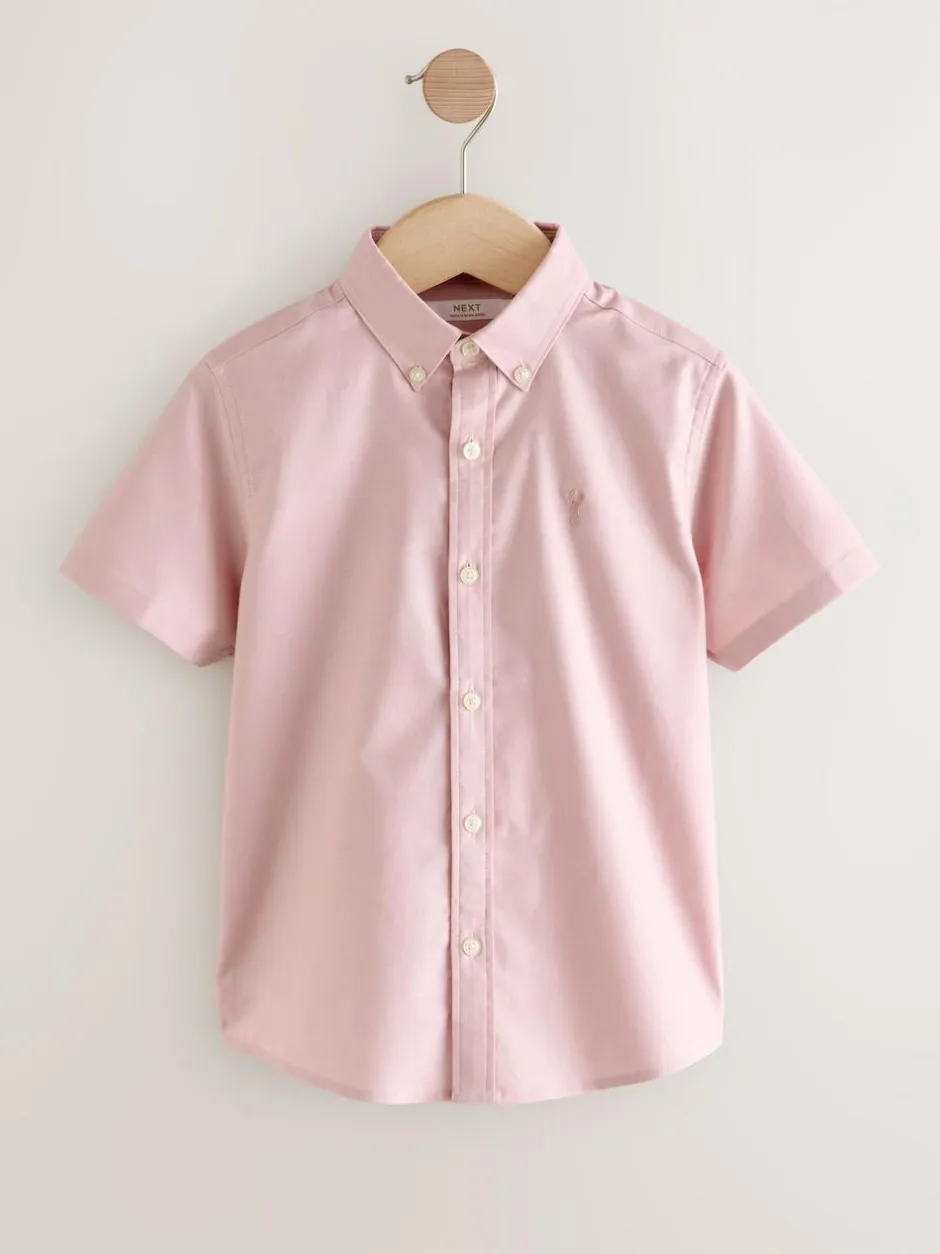 Next Pink Logo Short Sleeve Cotton Rich Oxford Shirt (3-16yrs) Sale