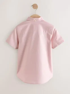 Next Pink Logo Short Sleeve Cotton Rich Oxford Shirt (3-16yrs) Sale