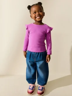 Next Long Sleeve Ribbed Frill Top (3mths-7yrs) Pink Discount