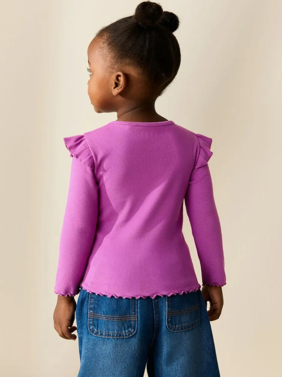 Next Long Sleeve Ribbed Frill Top (3mths-7yrs) Pink Discount