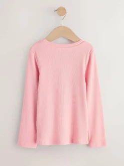 Next Pink Long Sleeve Ribbed Tops 3 Pack (3-16yrs) Online