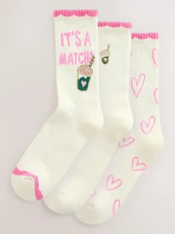 Next Pink Matcha Cushion Sole Sports Ankle Socks 3 Pack Clearance