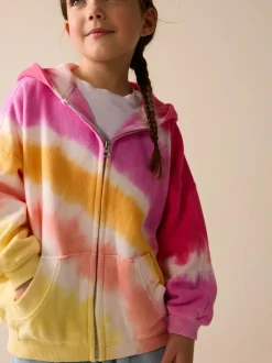 Next Pink Multi Tie Dye Zip Through Hoodie (3-16yrs) Outlet