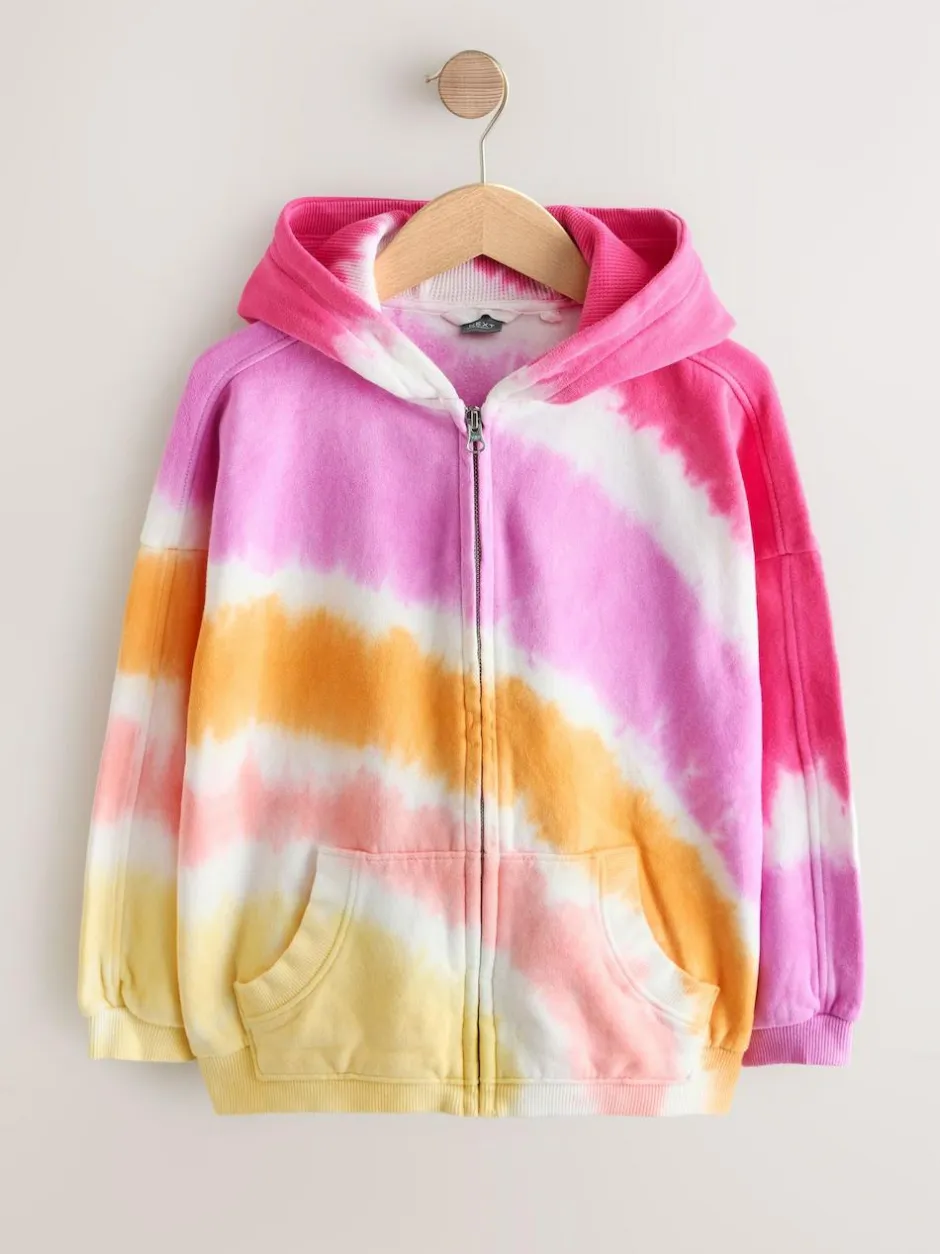 Next Pink Multi Tie Dye Zip Through Hoodie (3-16yrs) Outlet