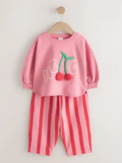 Next Long Sleeve Top and Barrel Trousers Set (3mths-7yrs) Pink Padded Cherry Best