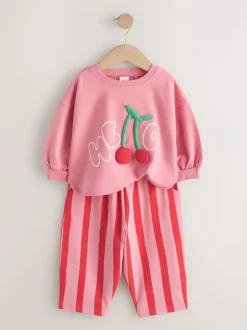 Next Long Sleeve Top and Barrel Trousers Set (3mths-7yrs) Pink Padded Cherry Best