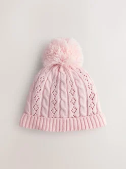 Next Pointelle Cable Knitted Pom Hat (0mths-2yrs) Pink Sale