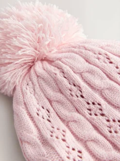 Next Pointelle Cable Knitted Pom Hat (0mths-2yrs) Pink Sale
