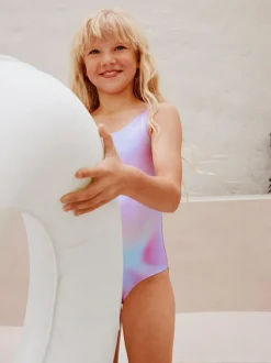 Next Scoop Neck Swimsuit (3-16yrs) Pink Rainbow Foil Sequin New