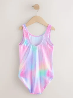 Next Scoop Neck Swimsuit (3-16yrs) Pink Rainbow Foil Sequin New